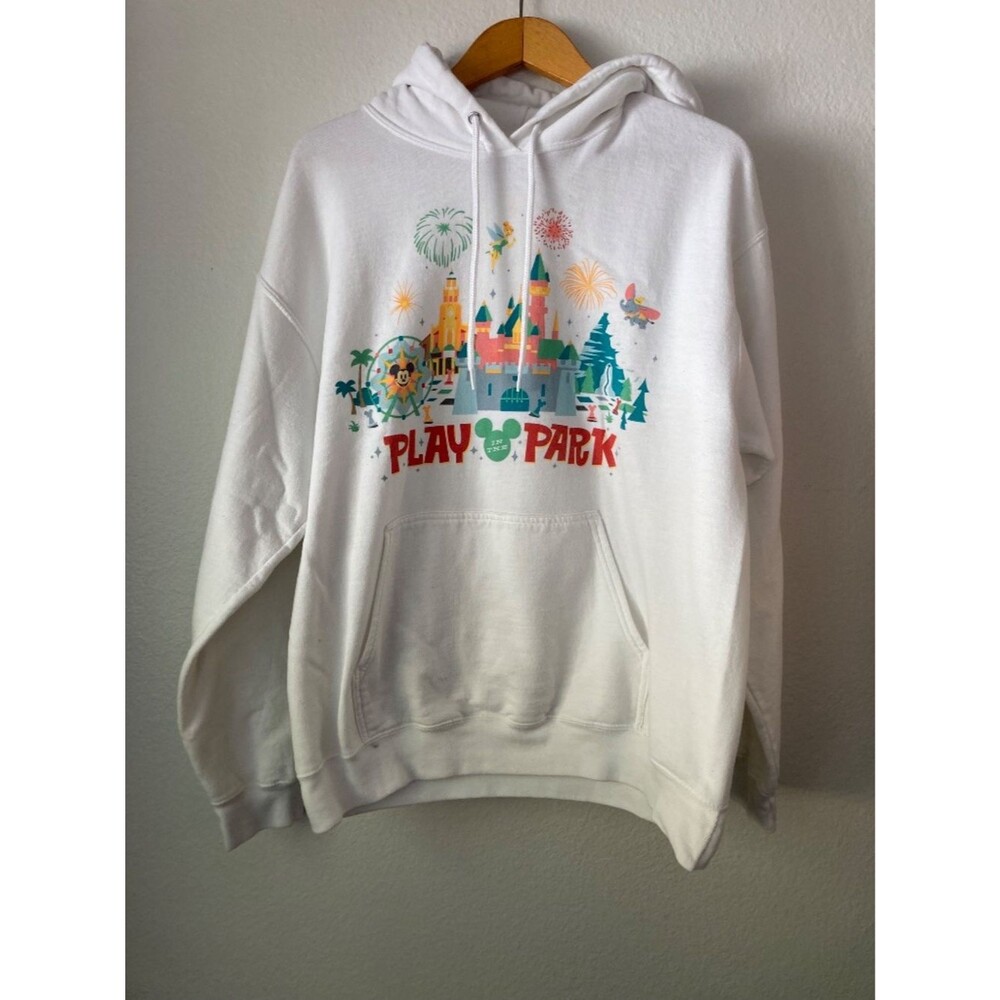 Disney Parks Disneyland Play In The Park White Hoodie Pullover Large Fireworks